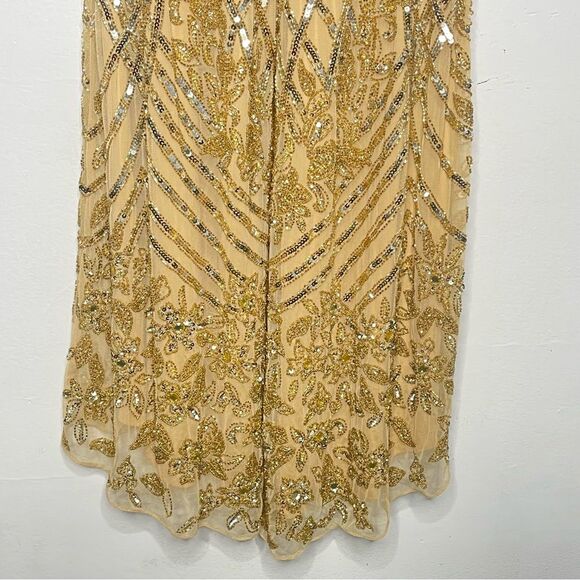 Mac Duggal 4715 Size 4 Embellished Fringe Cap Sleeve Trumpet Gown, Light Gold - Picture 9 of 10